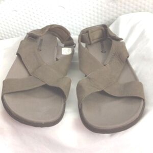 MERRELL Sandals Womens Leather Shoe Size 11 Brown/Gray Logo Flat
